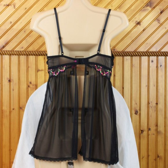 La SENZA Baby Doll Bra Neon Black Lace Medium Sheer Lined Underwire Cups b98 - Picture 4 of 6